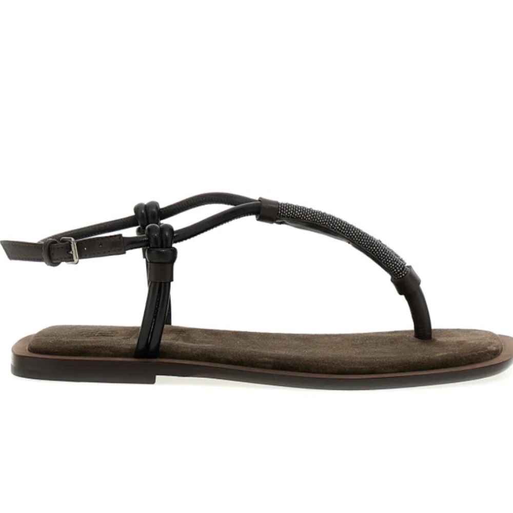 Brunello Cucinelli  Monile Brown and Black Sandals - Picture 2 of 7